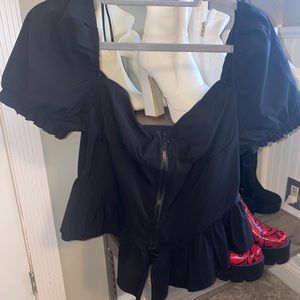 pretty little thing zip up puff sleeve blouse